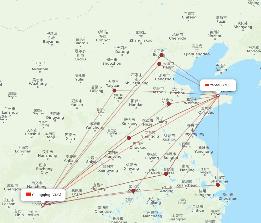 YNT to CKG flights and routes map