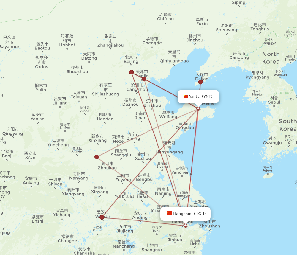 YNT to HGH flights and routes map