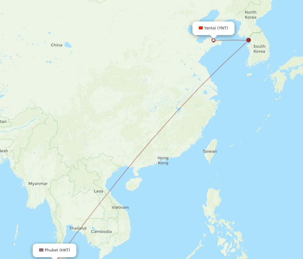 YNT to HKT flights and routes map