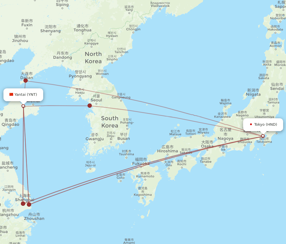 YNT-HND flight routes