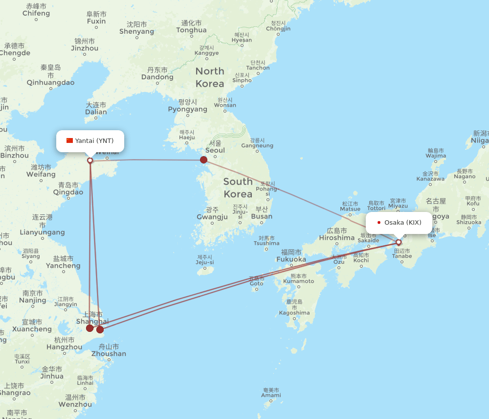 YNT-KIX flight routes