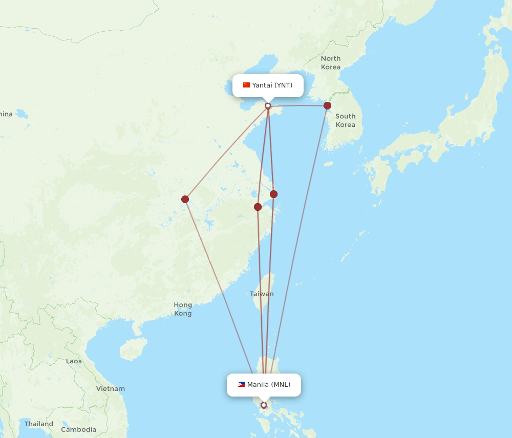 YNT to MNL flights and routes map