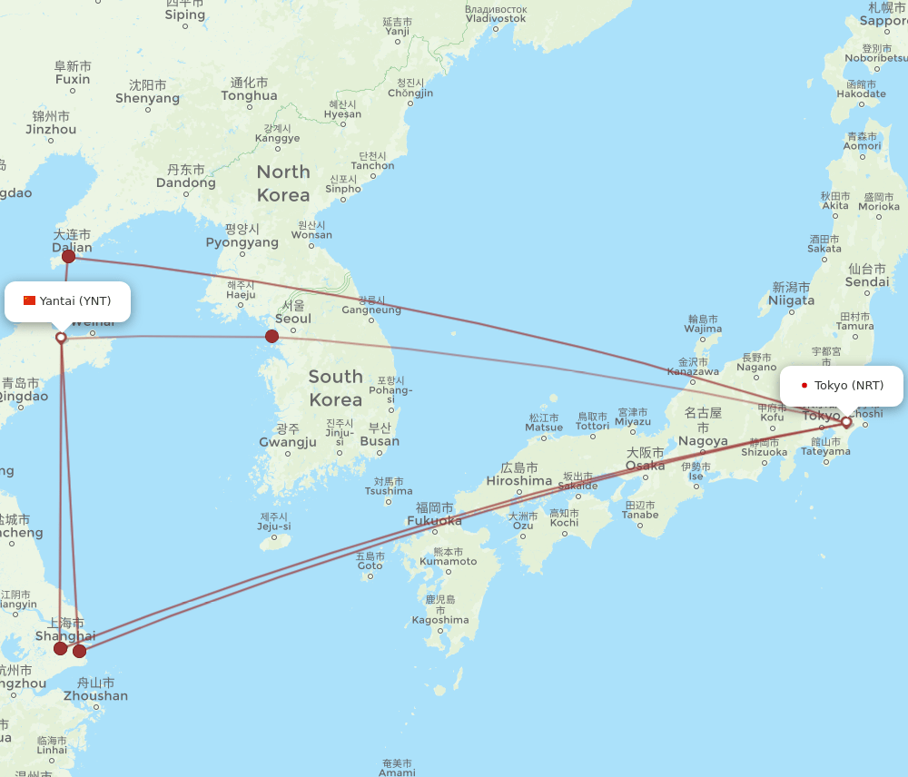 YNT-NRT flight routes