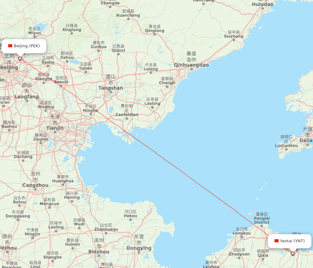 YNT-PEK flight routes