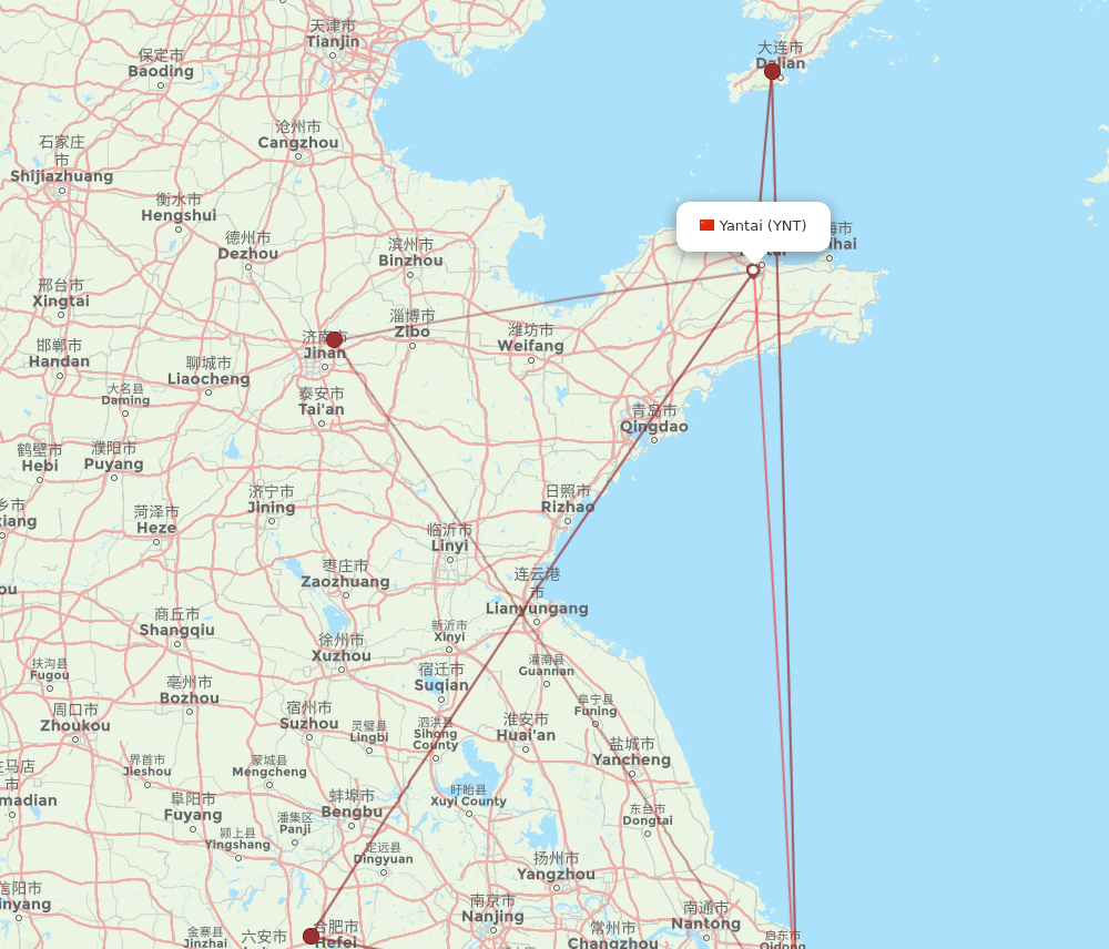 YNT-PVG flight routes