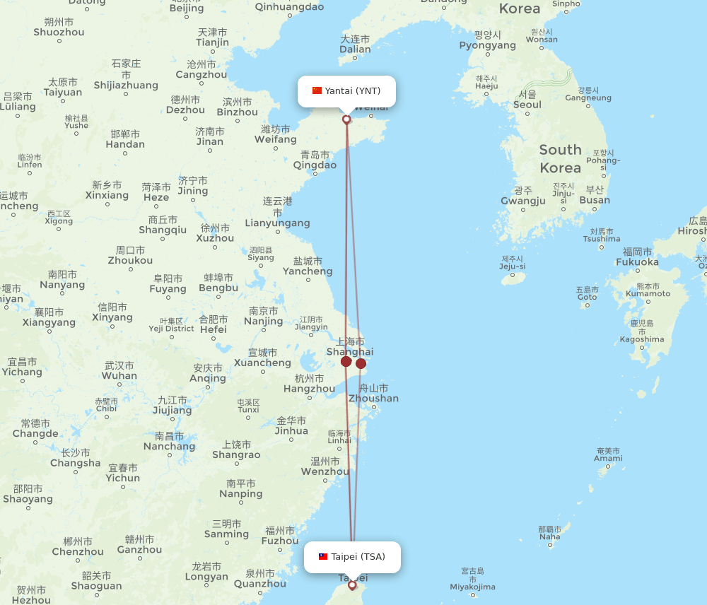 YNT-TSA flight routes