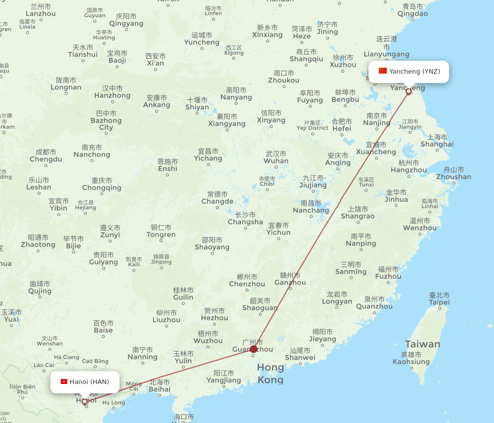 YNZ to HAN flights and routes map