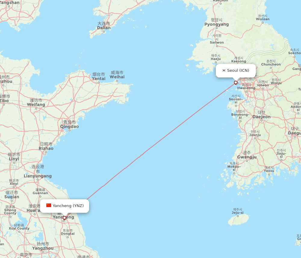 YNZ-ICN flight routes