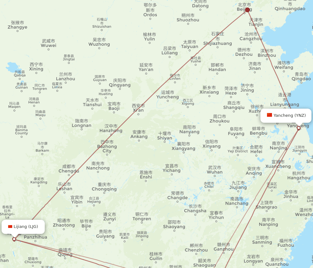 YNZ-LJG flight routes
