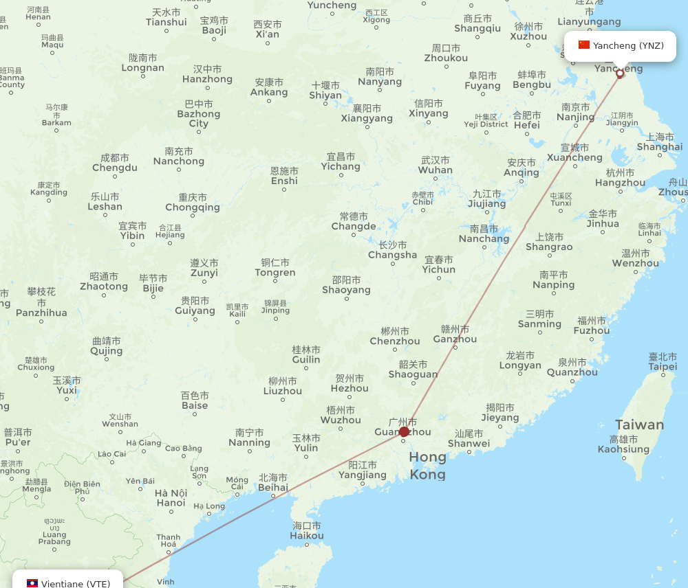 YNZ-VTE flight routes