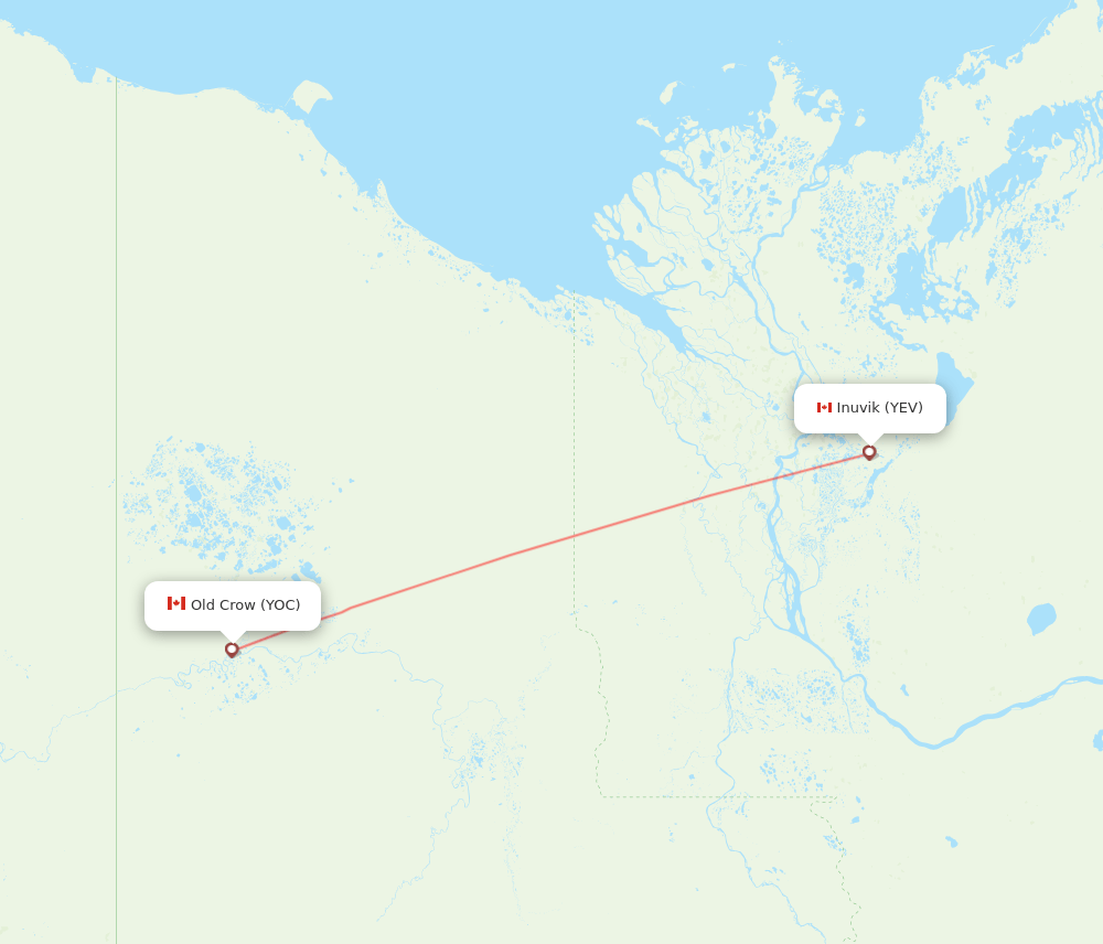 YOC to YEV flights and routes map