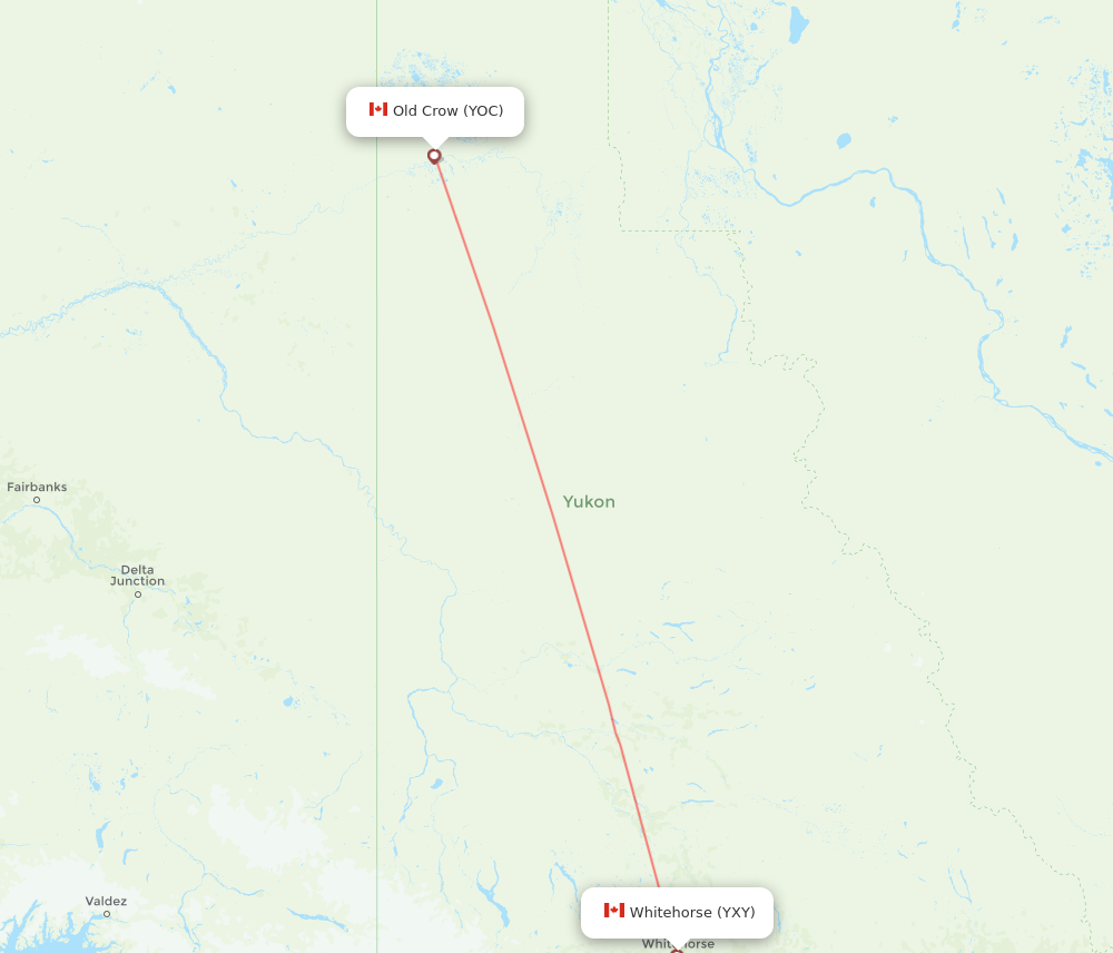 YOC to YXY flights and routes map