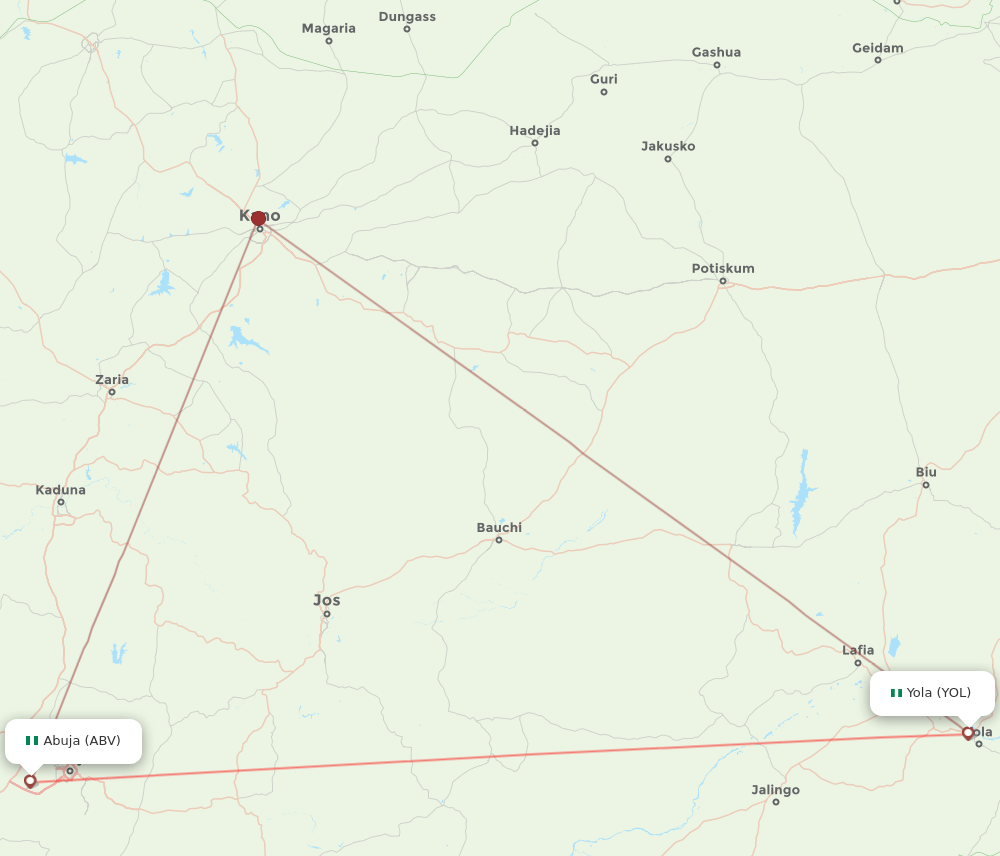Yola - Abuja route map and flight paths