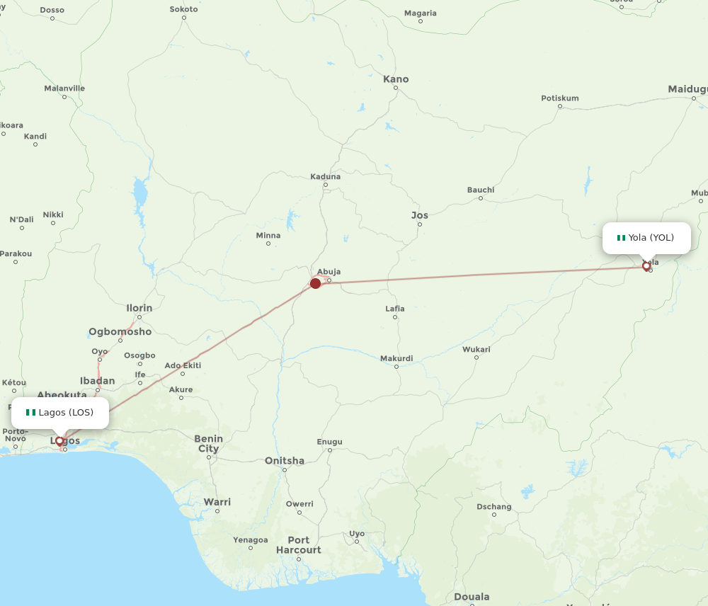 YOL to LOS flights and routes map