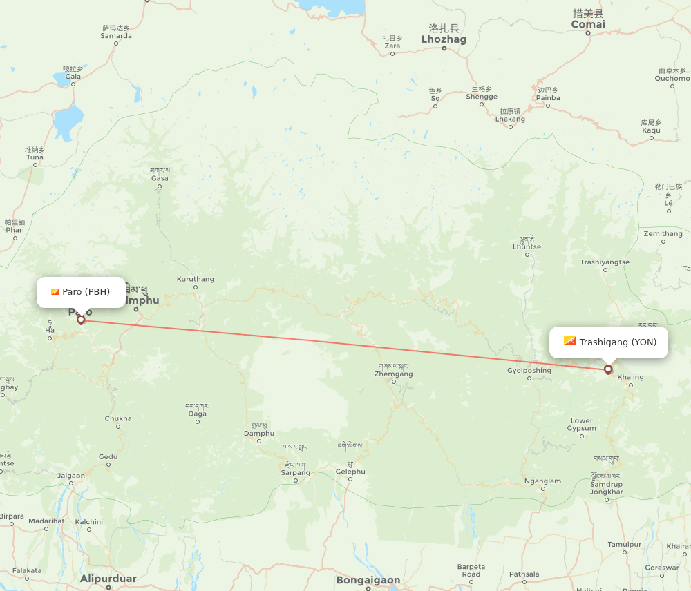 YON-PBH flight routes