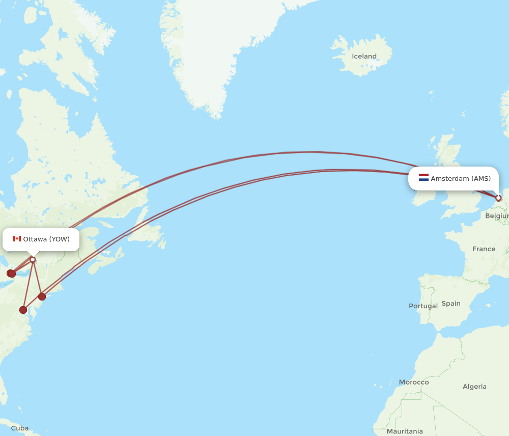 YOW to AMS flights and routes map