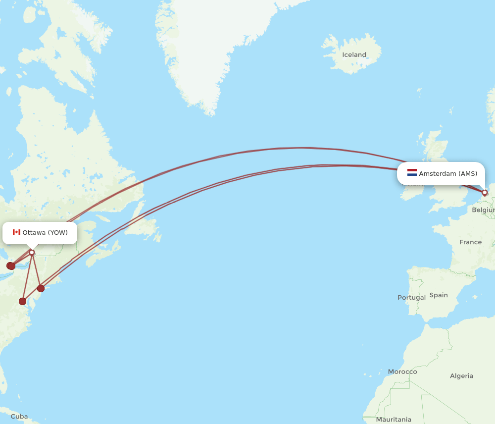 YOW-AMS flight routes