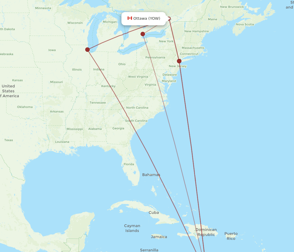 YOW-AUA flight routes