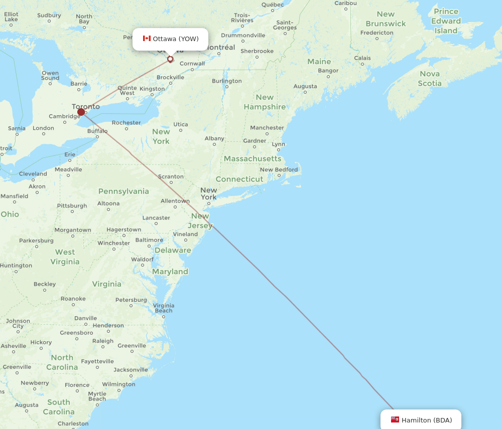 YOW to BDA flights and routes map