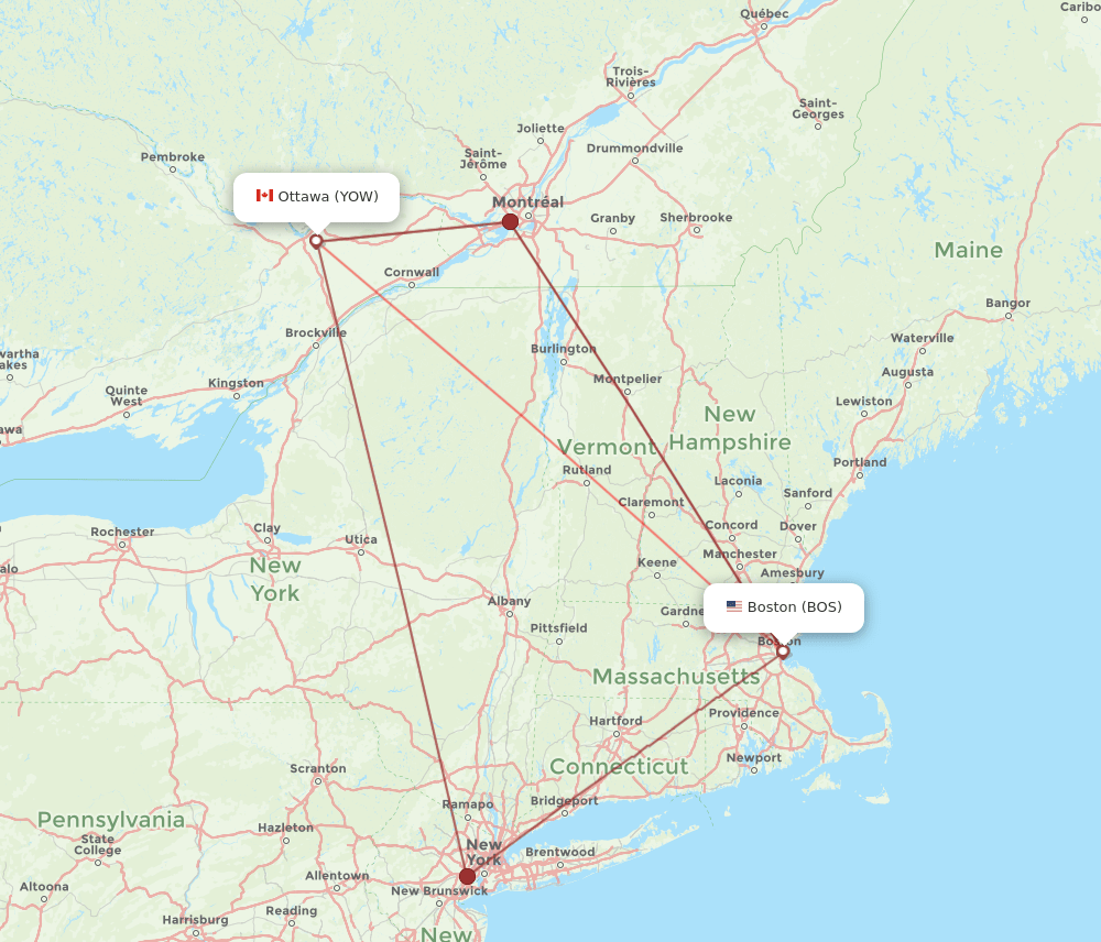 YOW-BOS flight routes