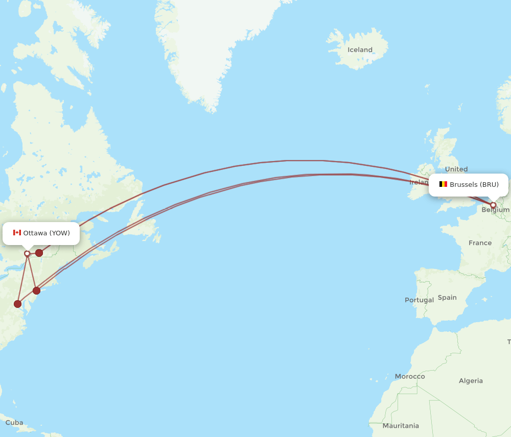 YOW-BRU flight routes