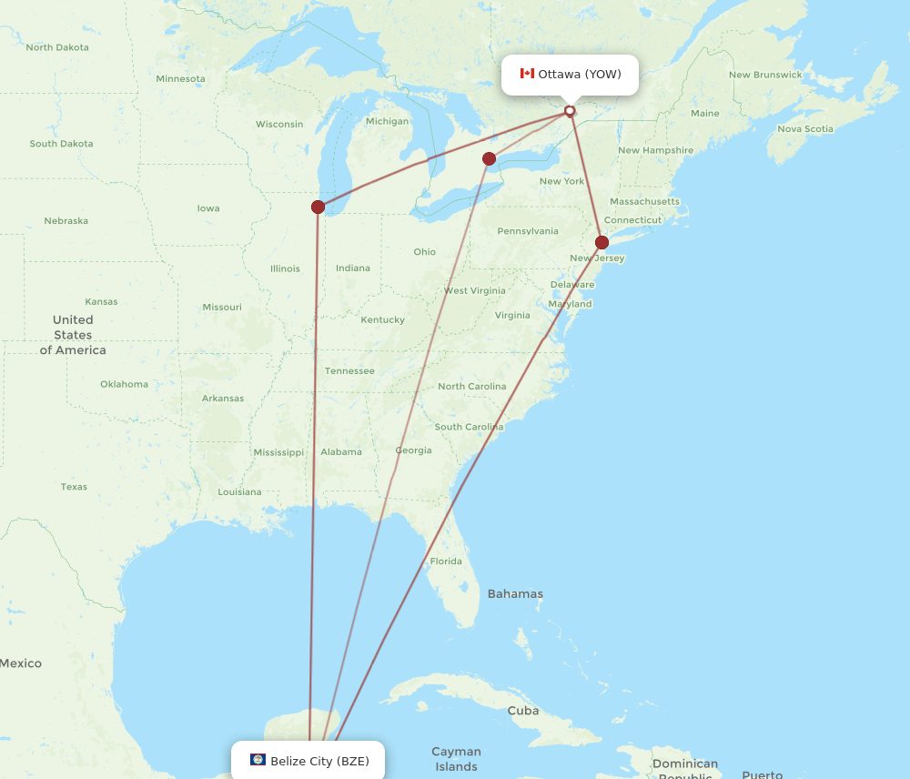 YOW-BZE flight routes