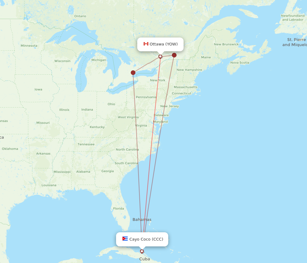 YOW to CCC flights and routes map