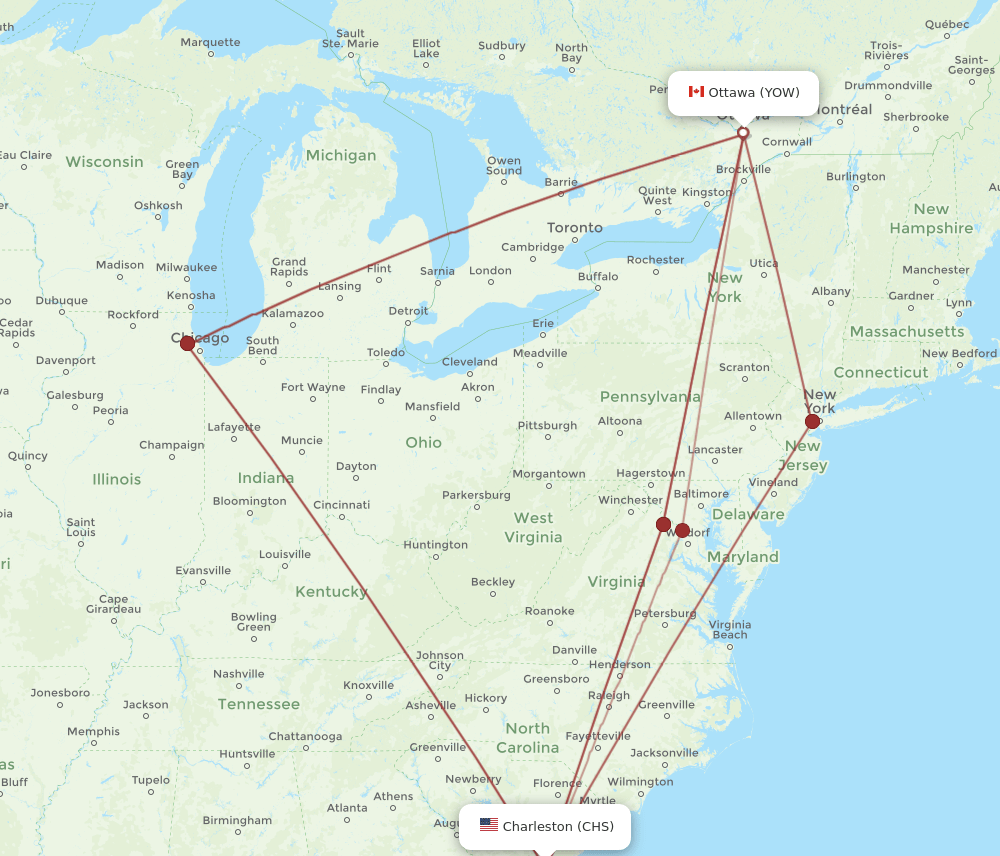 YOW-CHS flight routes
