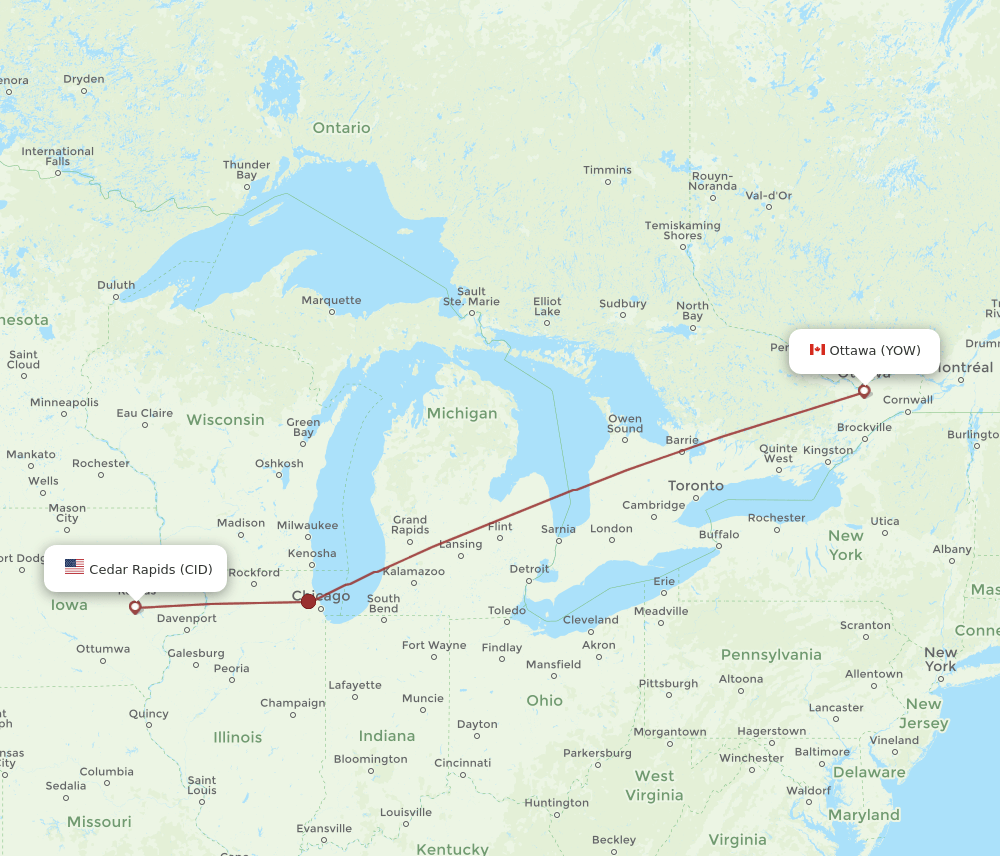 YOW-CID flight routes