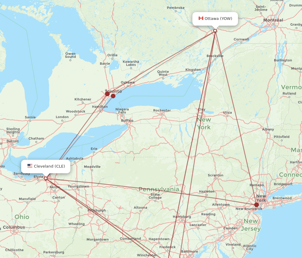 YOW-CLE flight routes