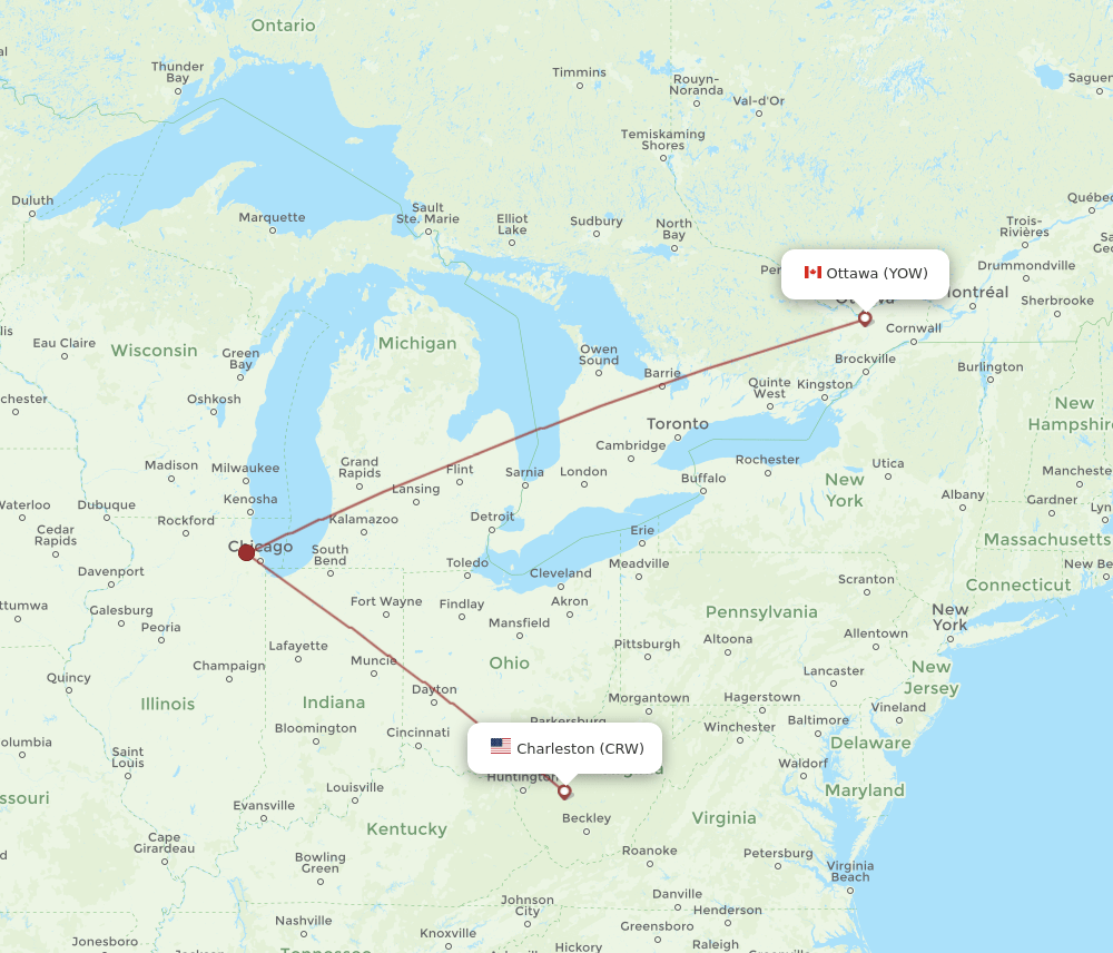 YOW-CRW flight routes