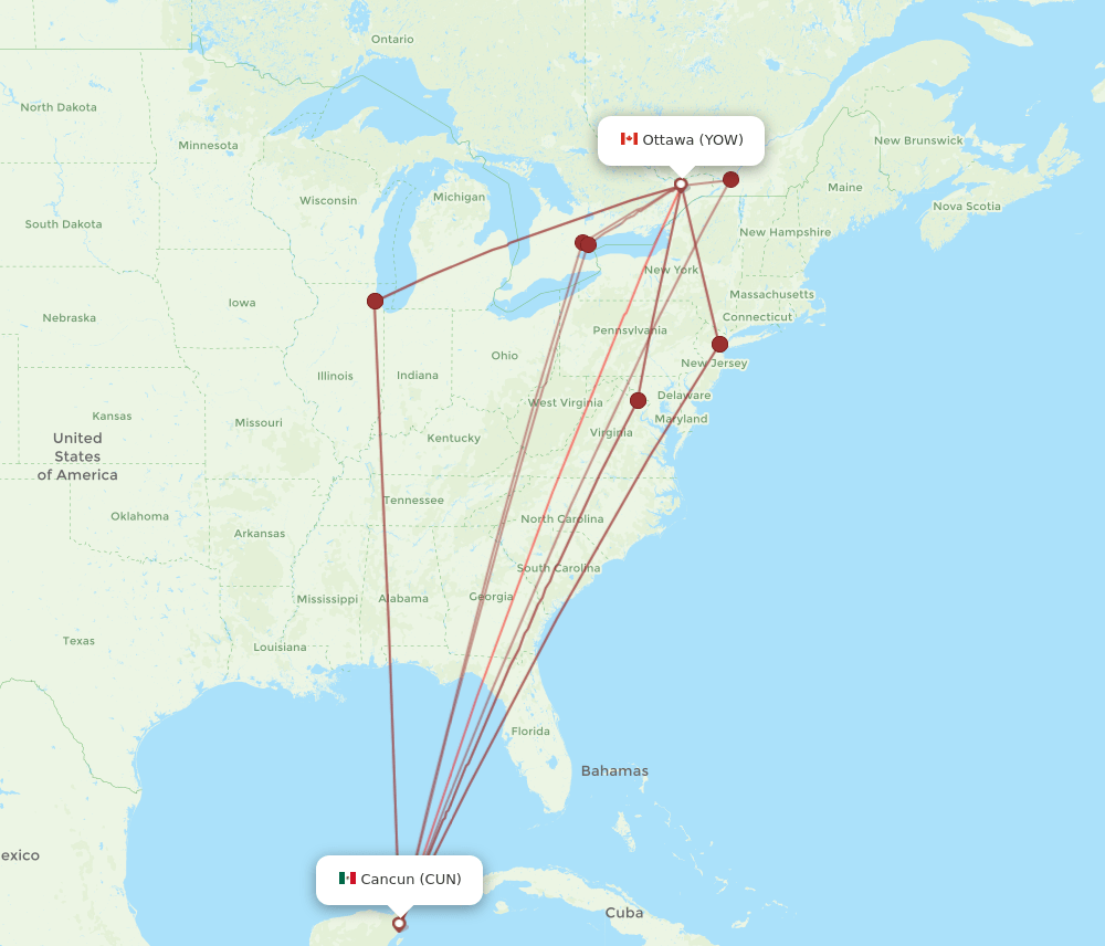 YOW-CUN flight routes