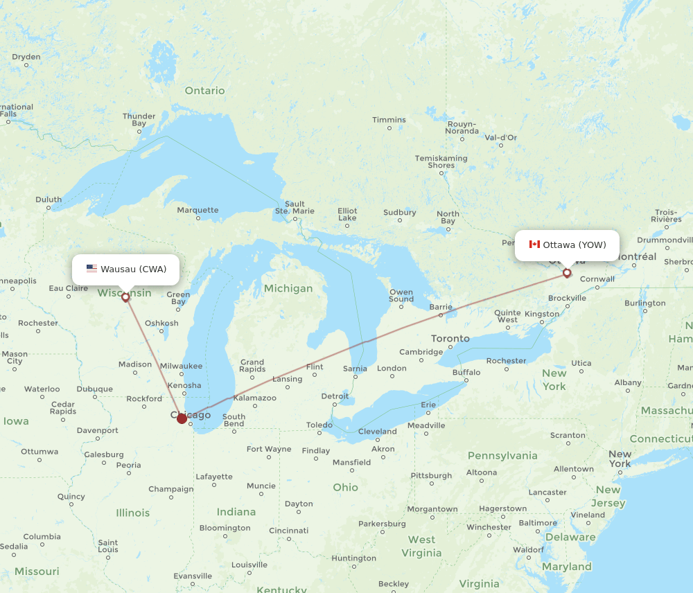 YOW-CWA flight routes
