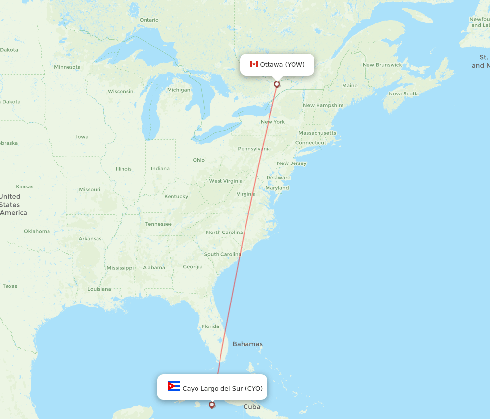 Ottawa - Cayo Largo Del Sur route map and flight paths