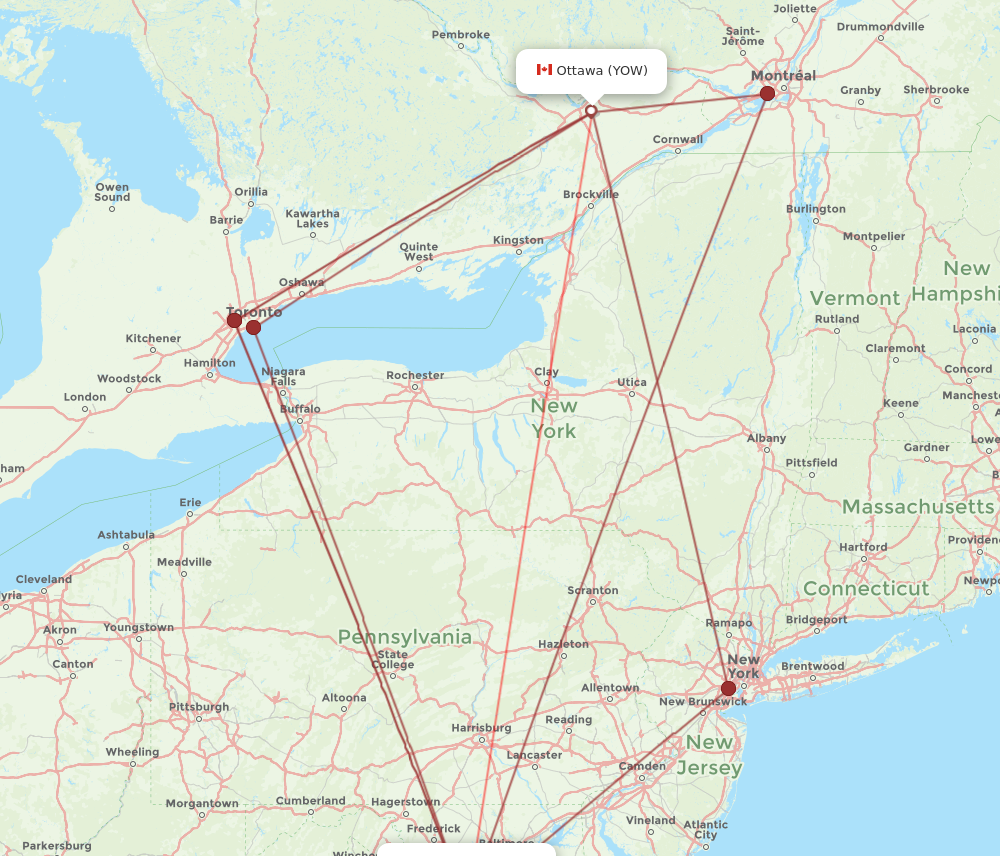YOW to DCA flights and routes map