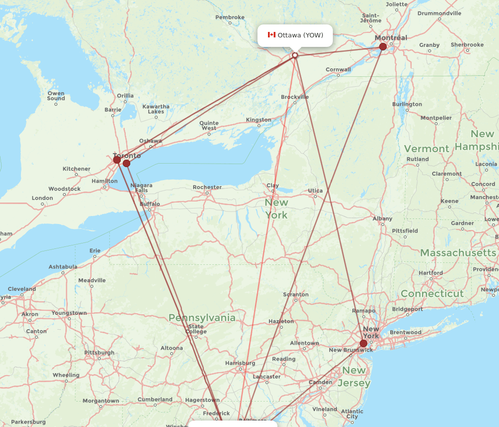 YOW to DCA flights and routes map