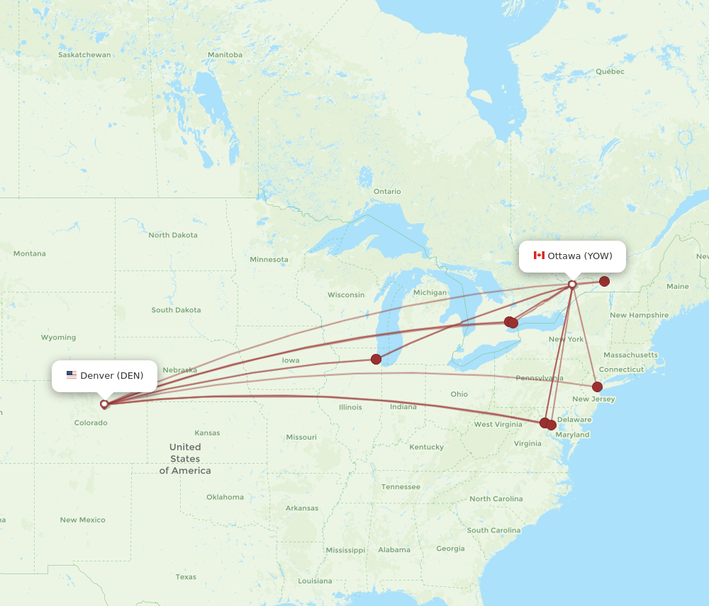 YOW to DEN flights and routes map