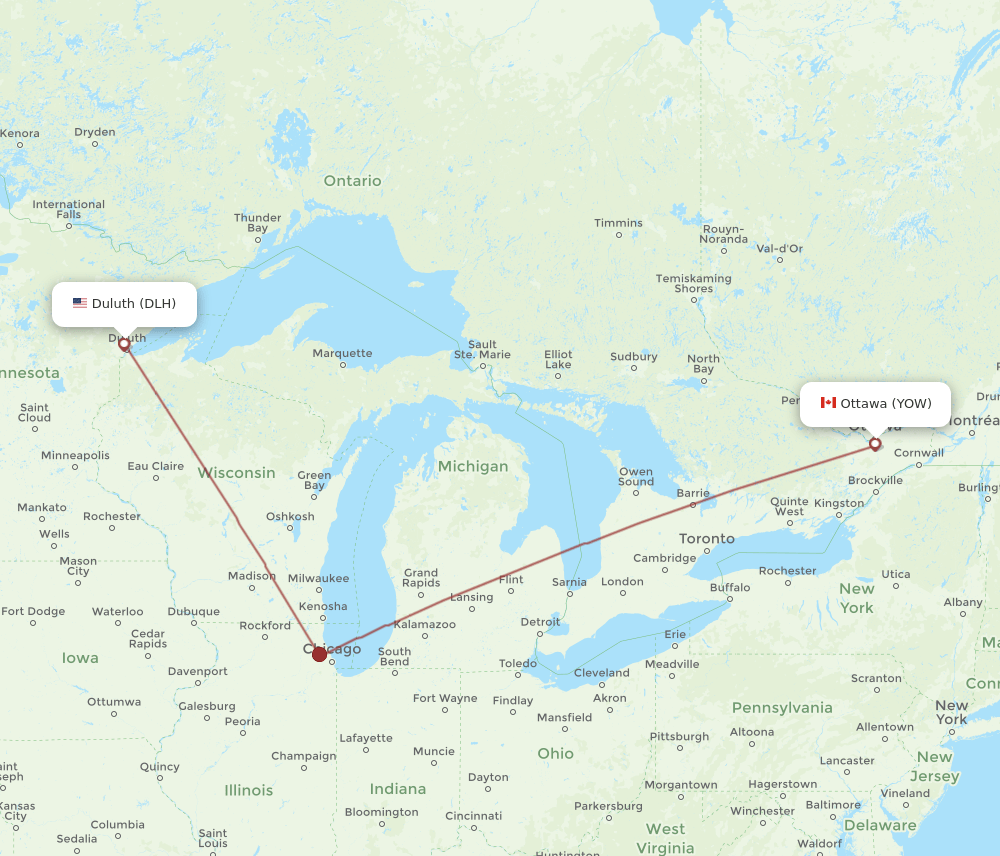 YOW-DLH flight routes
