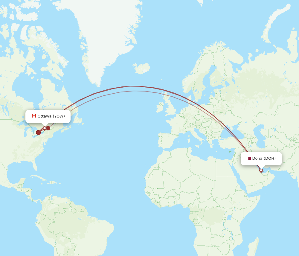 YOW to DOH flights and routes map