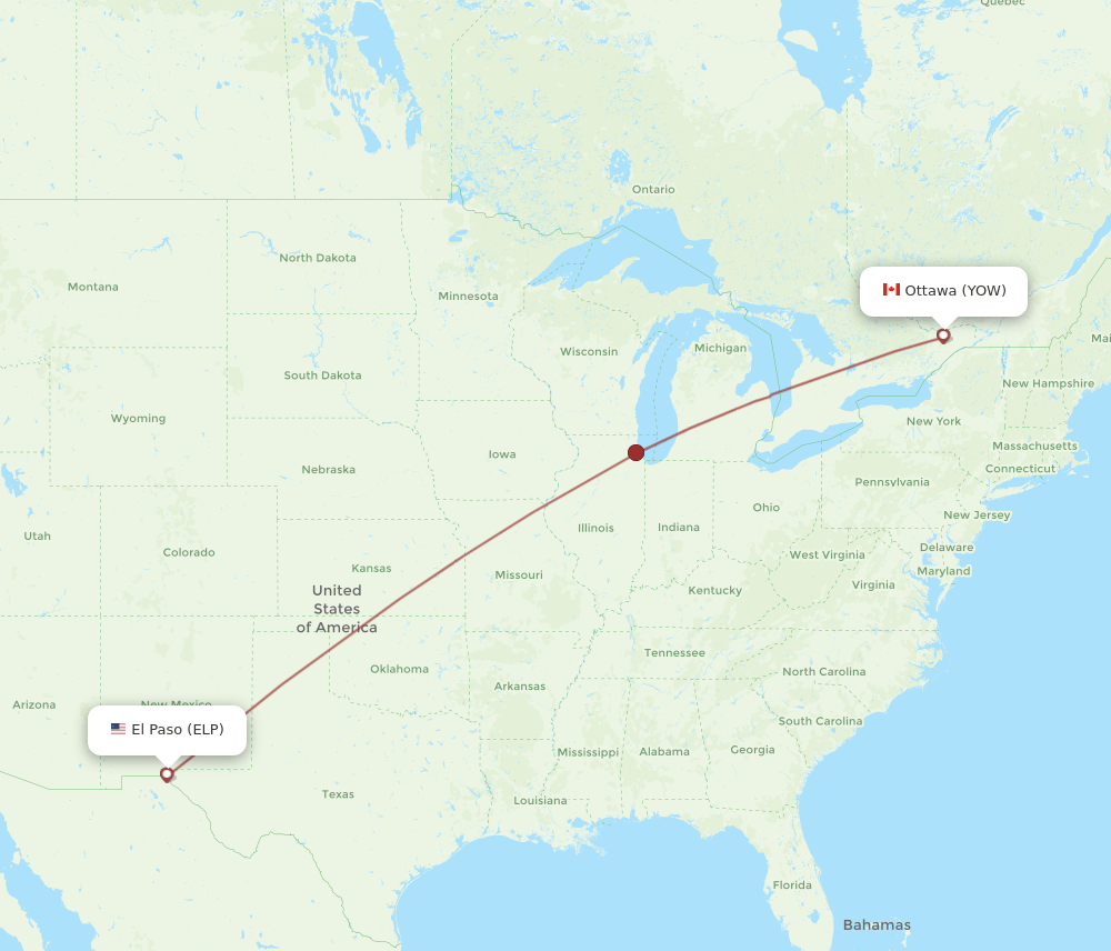 YOW to ELP flights and routes map