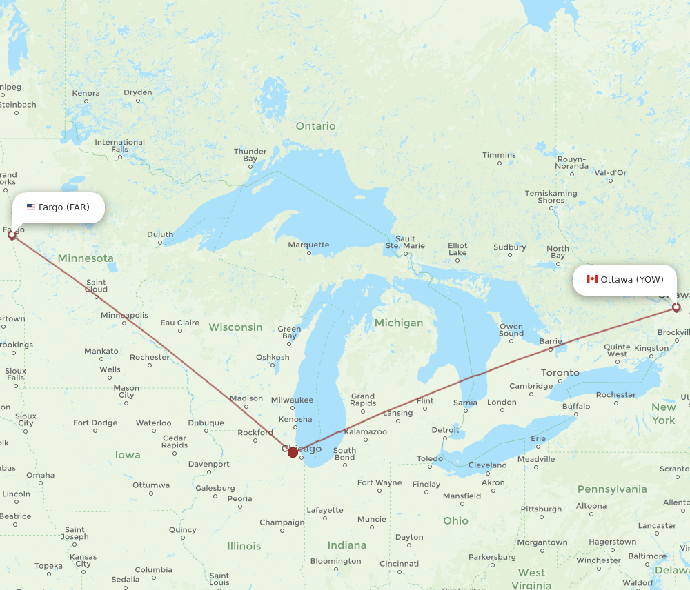 YOW to FAR flights and routes map
