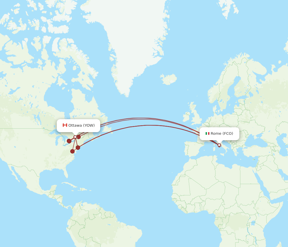 YOW to FCO flights and routes map
