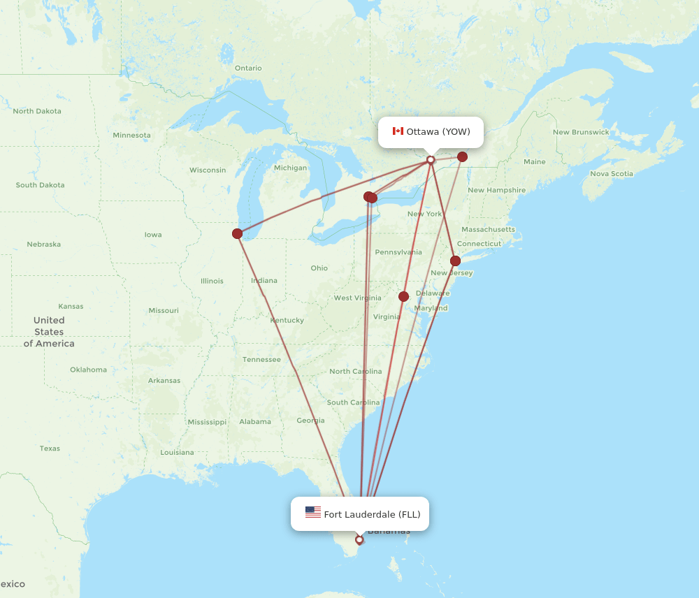 YOW to FLL flights and routes map
