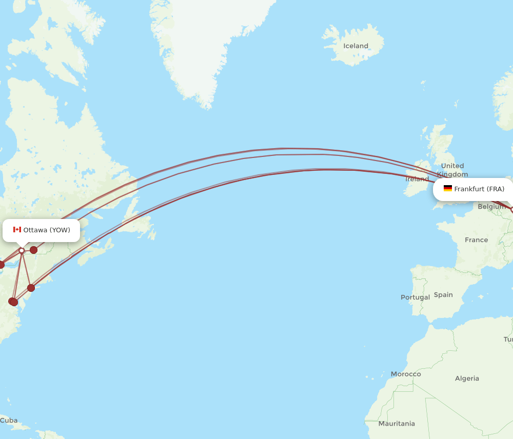 YOW to FRA flights and routes map