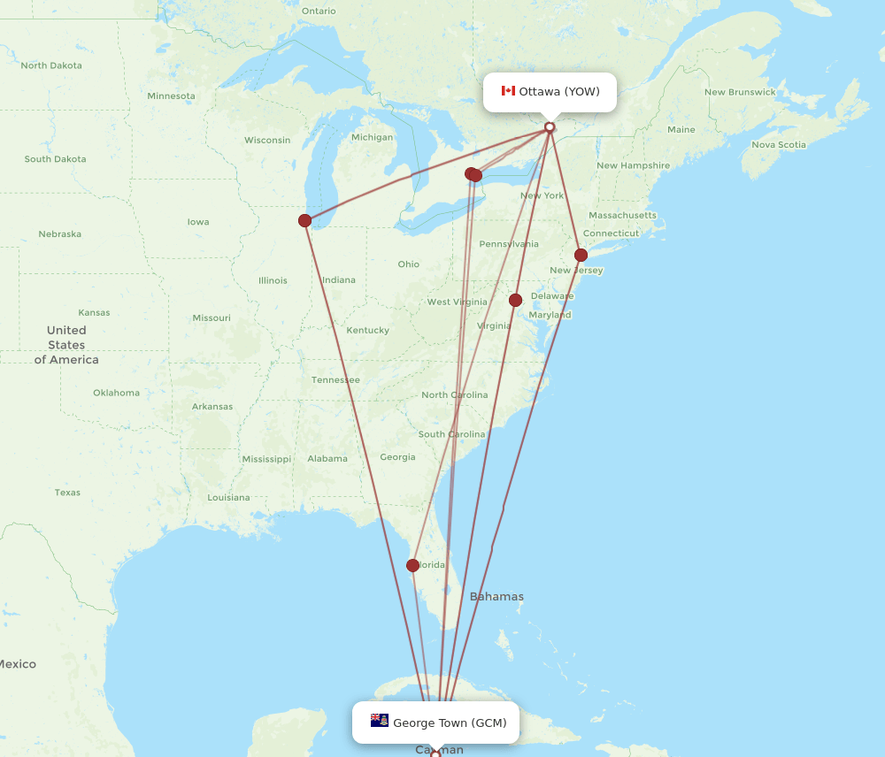 YOW-GCM flight routes