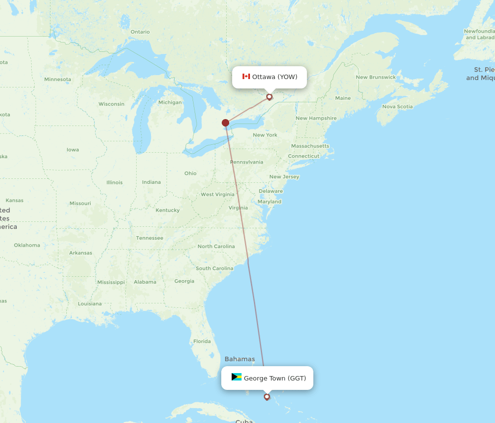 YOW-GGT flight routes