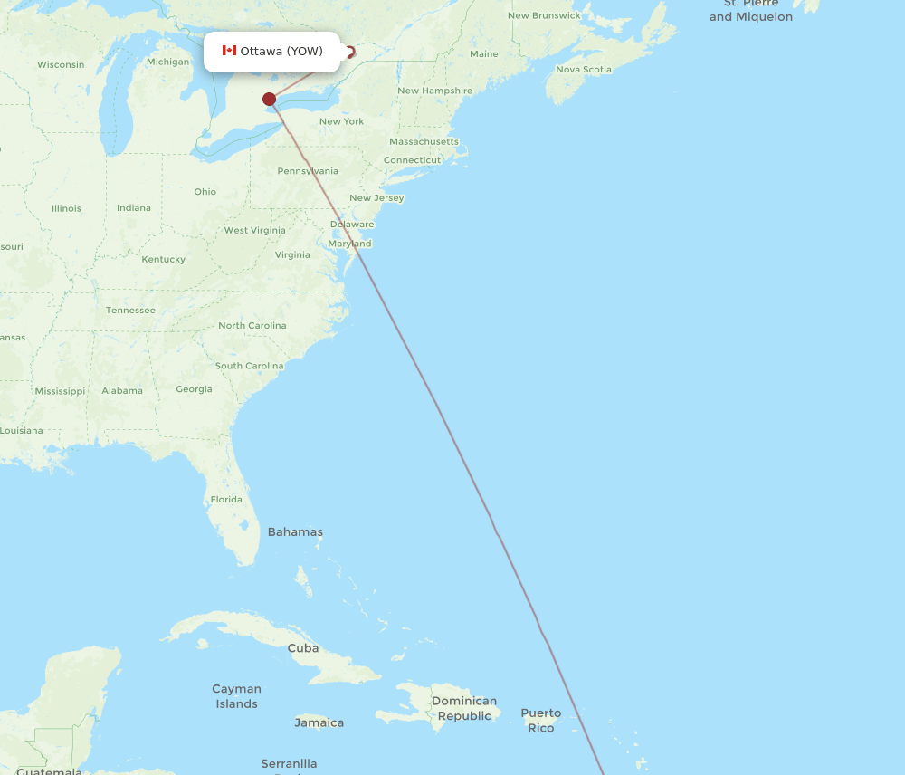 YOW to GND flights and routes map