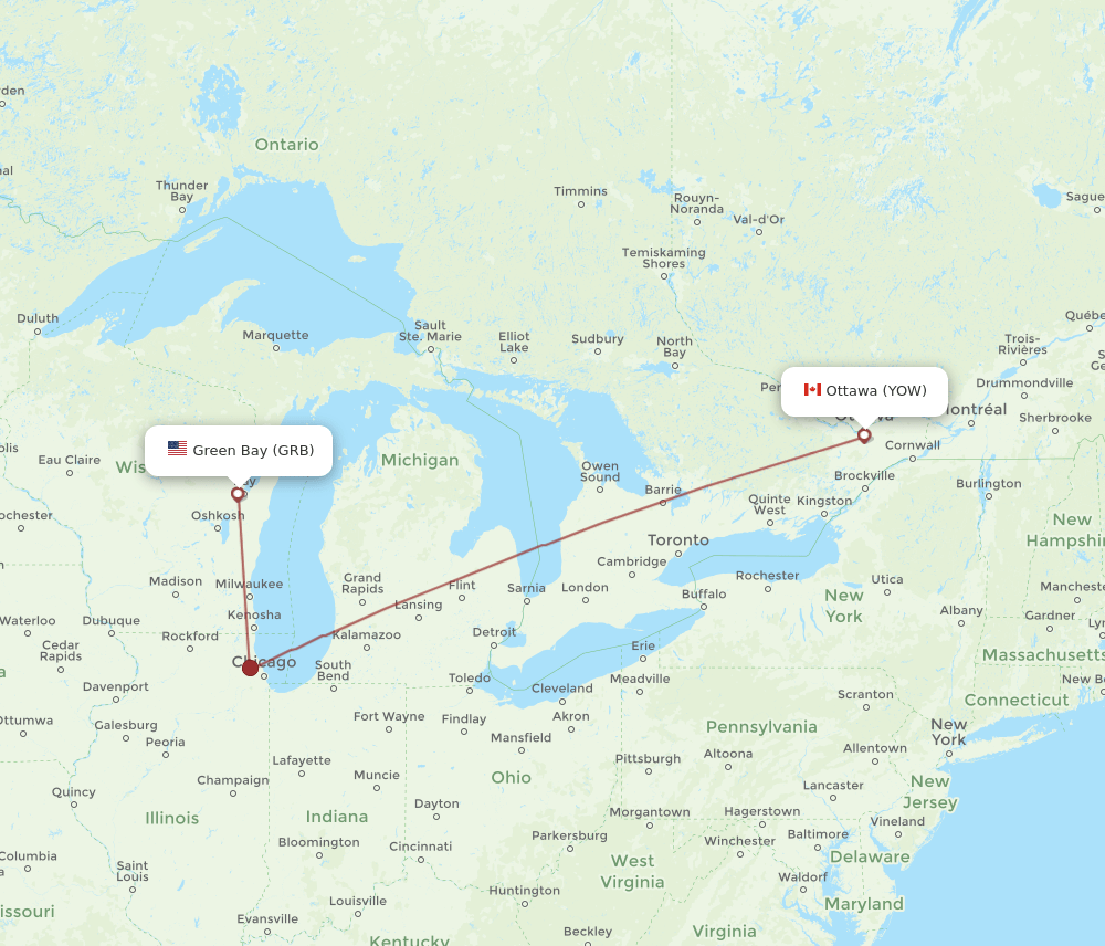 YOW-GRB flight routes