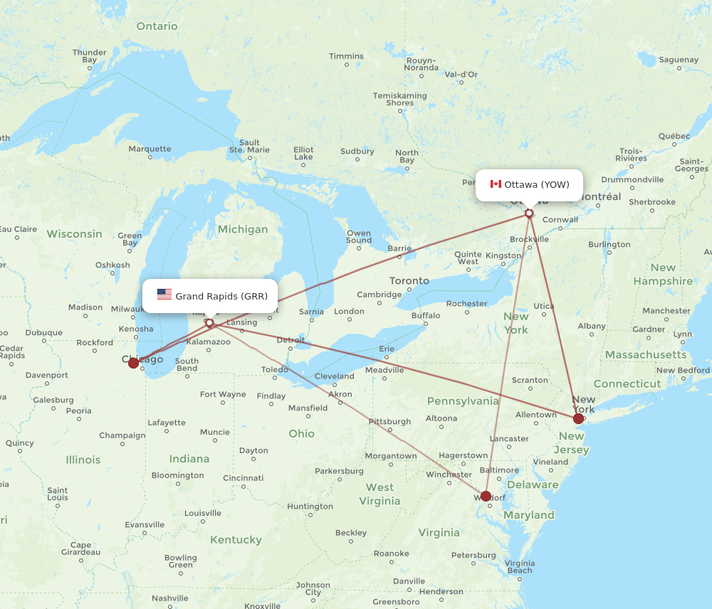 YOW to GRR flights and routes map