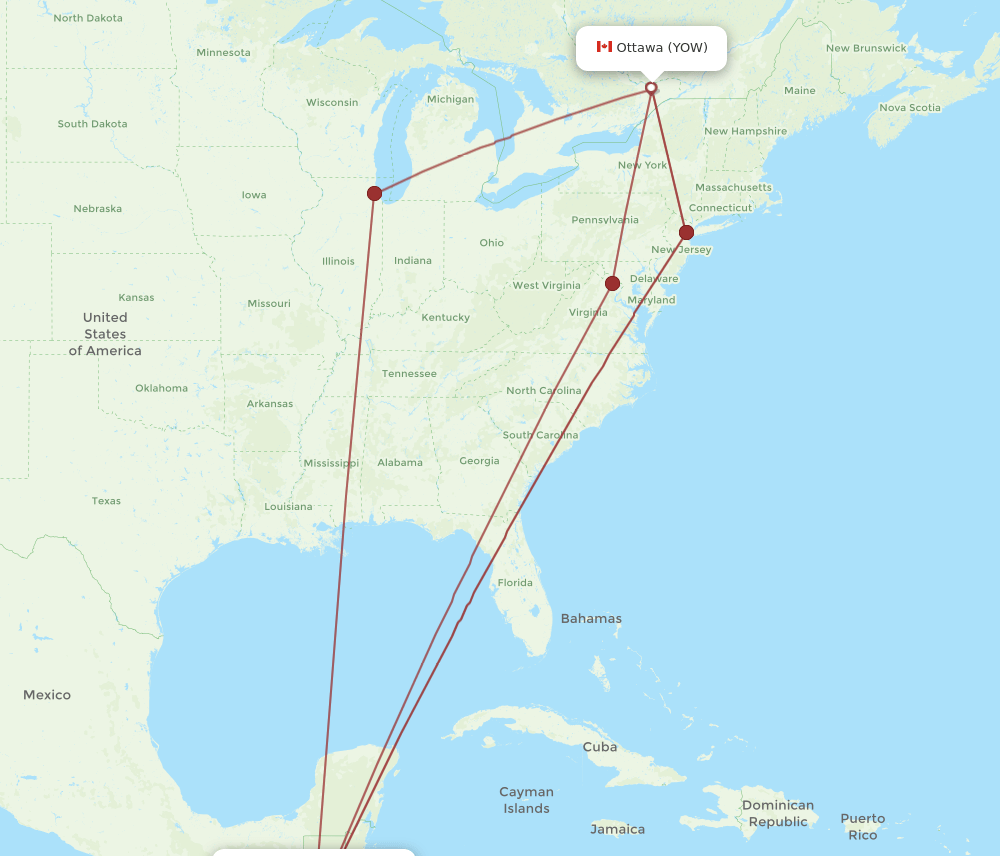 YOW-GUA flight routes